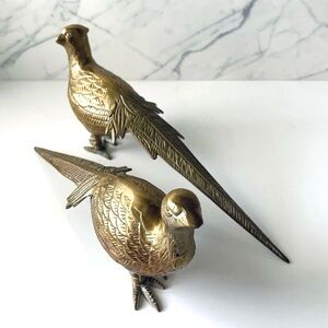 Vintage MCM Pair of Brass Pheasant Bird Figurines